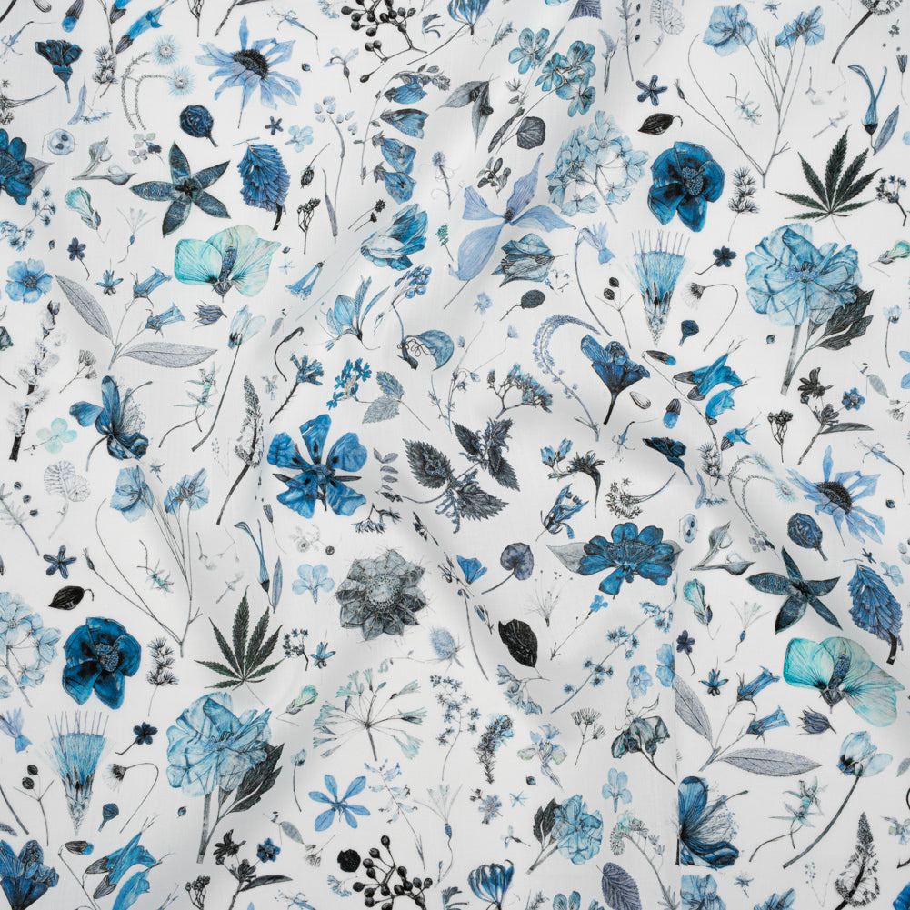 Liberty Fabrics Tana Lawn® - Floral Eve Light Blue - Cobalt, Gray and White Scattered Plants and Flowers - Joann Fabrics