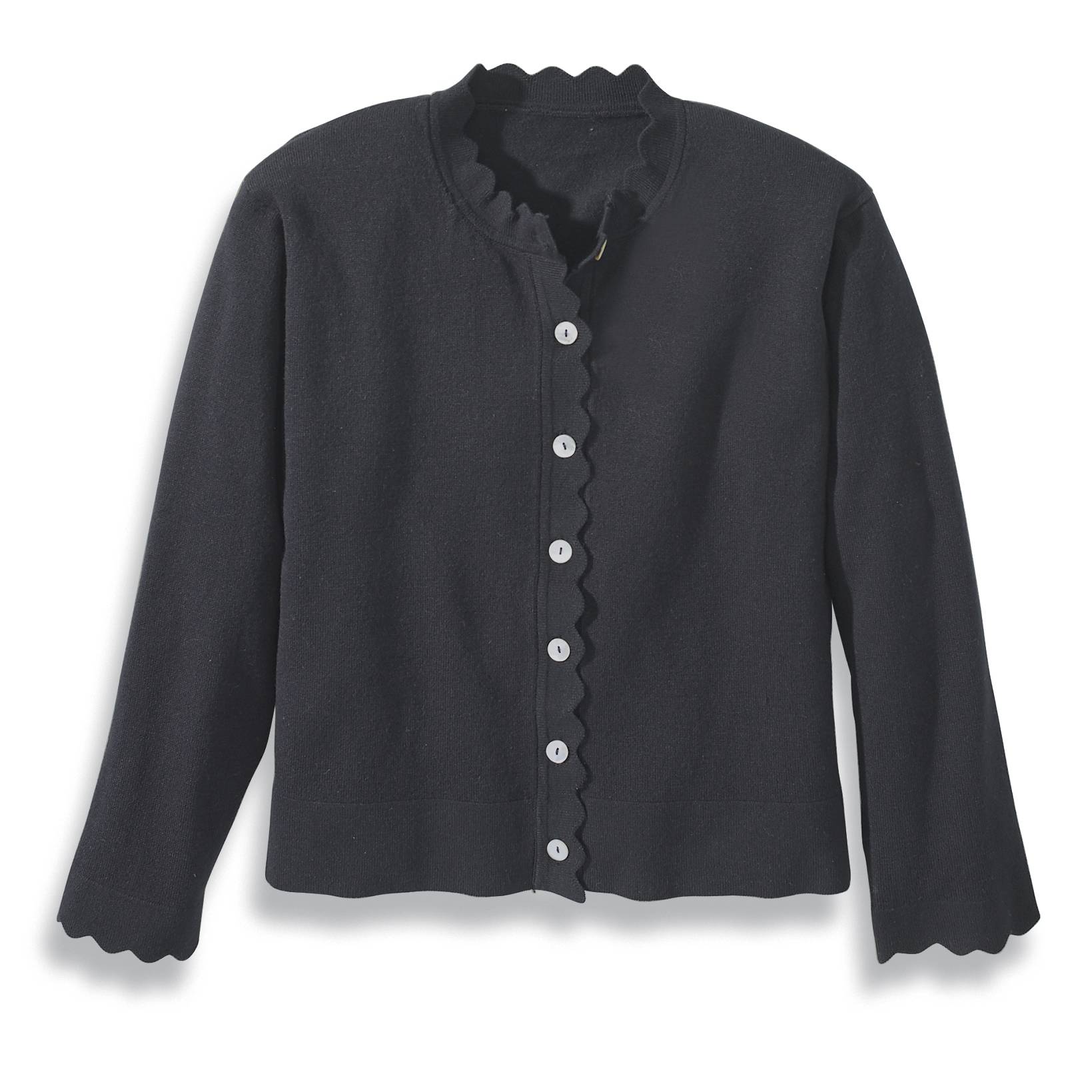 Scallop Trim Shrug, Shell Buttons, Ribbed Trim - Northstyle Catalog