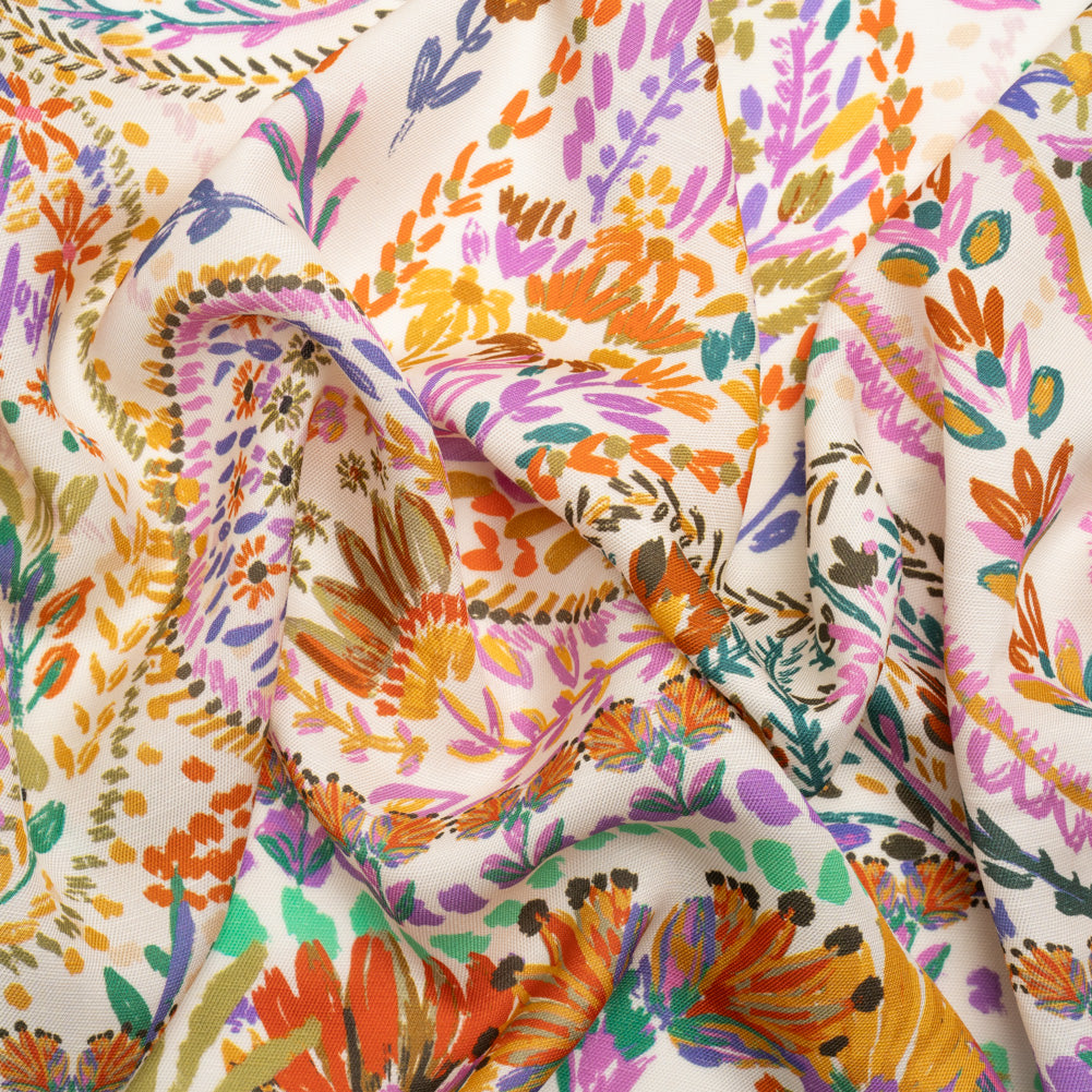 Viscose and Linen Twill Panel - White and Rainbow Paisley and Floral - Mood Exclusive Realized Wonders - Joann Fabrics