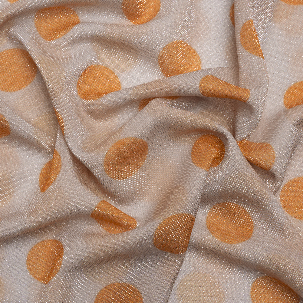Metallic Silver, Light Mauve and Orange Polka Dots Lightweight Polyester Tricot - Joann Fabrics
