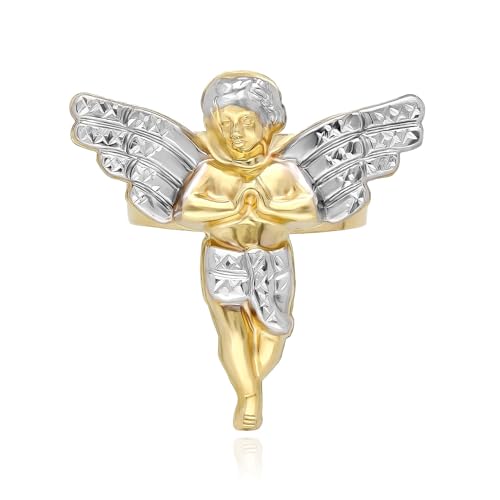 10K Gold Two-Tone Yellow White Diamond-Cut Praying Hands Angel Ring ...