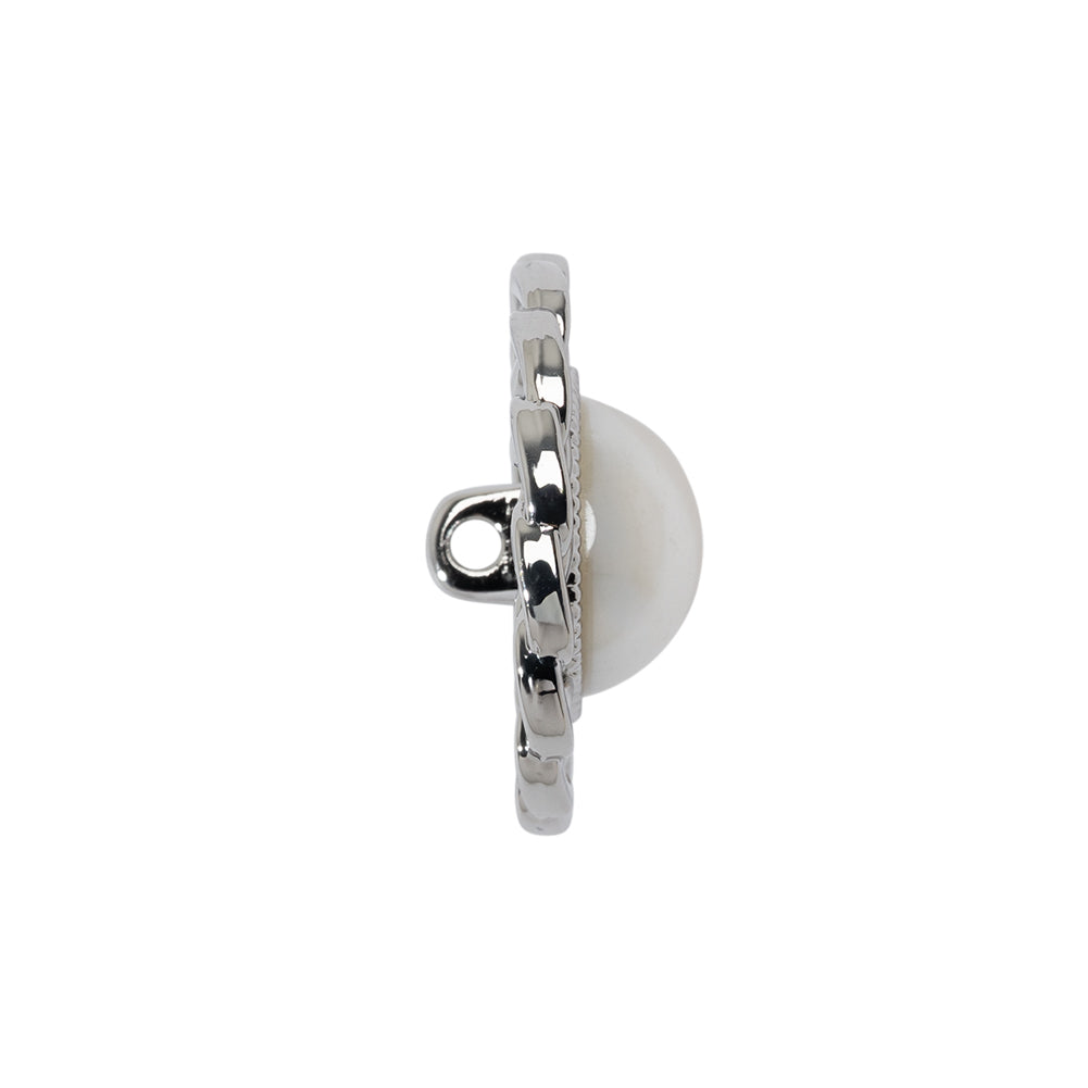 Chain Petal Floral Shank Back Button with Pearl Center - 36L/23mm - Nickel and White - Joann Fabrics