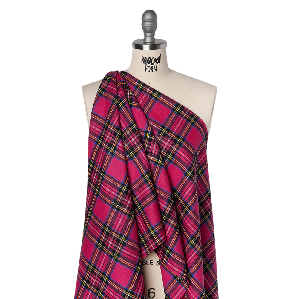 Virgin Wool Twill Made in Italy - Fuchsia Pink, Blue and Yellow Plaid - Joann Fabrics