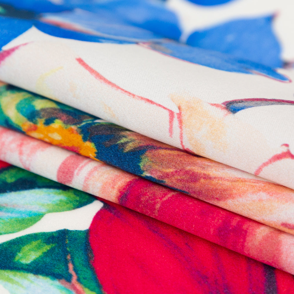 Mood Exclusive Italian White Silk Charmeuse with Central Digitally Printed Florals - Joann Fabrics