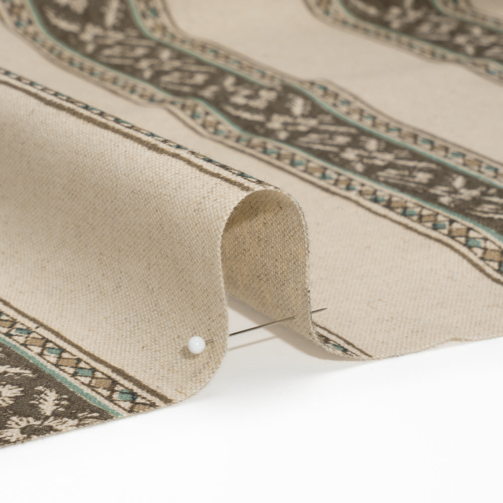 Brushed Cotton and Linen Canvas - Truffle Flowers and Diamonds Stripes - British Imported - Joann Fabrics