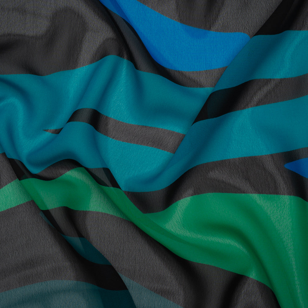 Polyester Chiffon Print - Green, Blue and Black Abstract - Designer Deadstock - Joann Fabrics