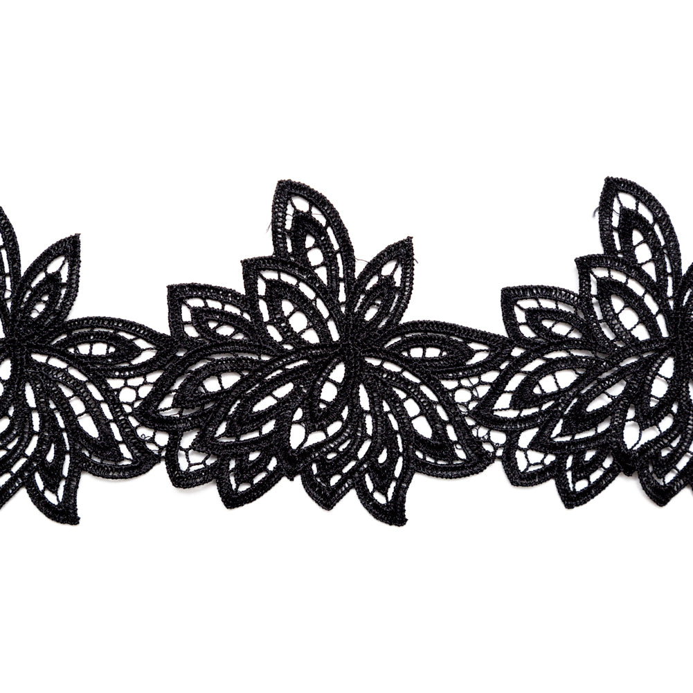Fancy Black Floral Venise Lace Trim - 3.5