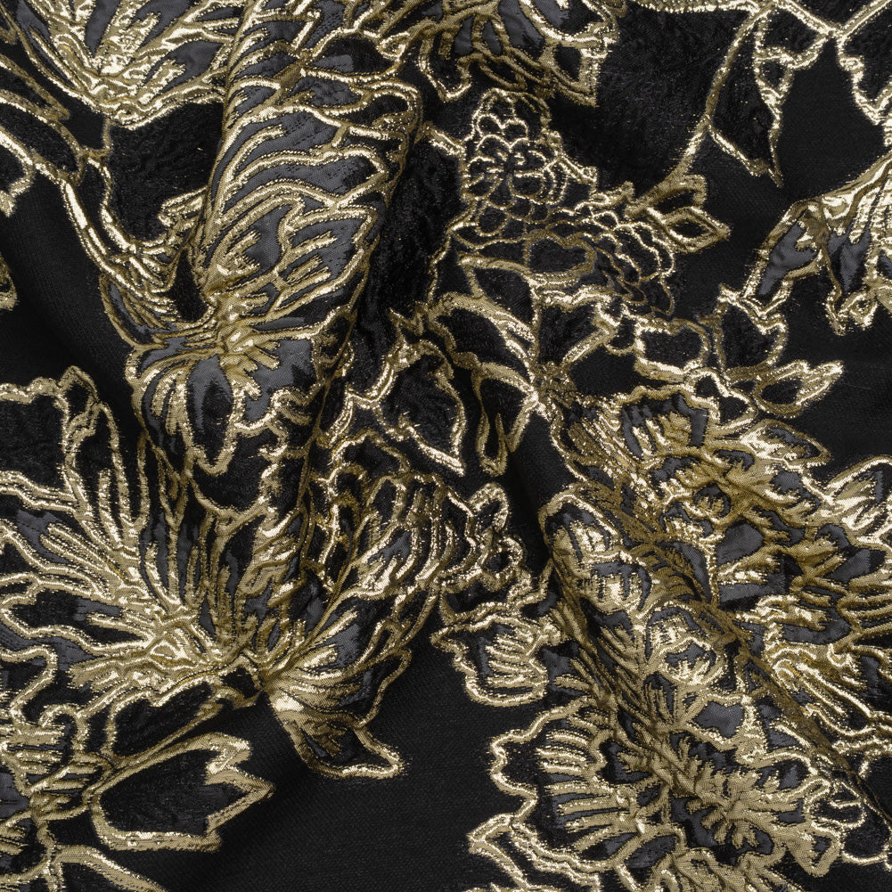 Metallic Polyester Blend Brocade - Black, Charcoal and Gold Fancy Flowers - Joann Fabrics