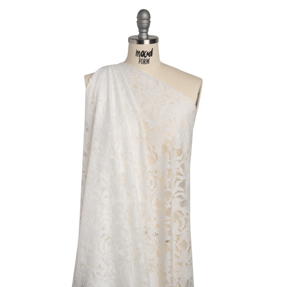 Recycled Stretch Raschel Lace with Finished Edges - PFD White Dancing Lilies - Joann Fabrics