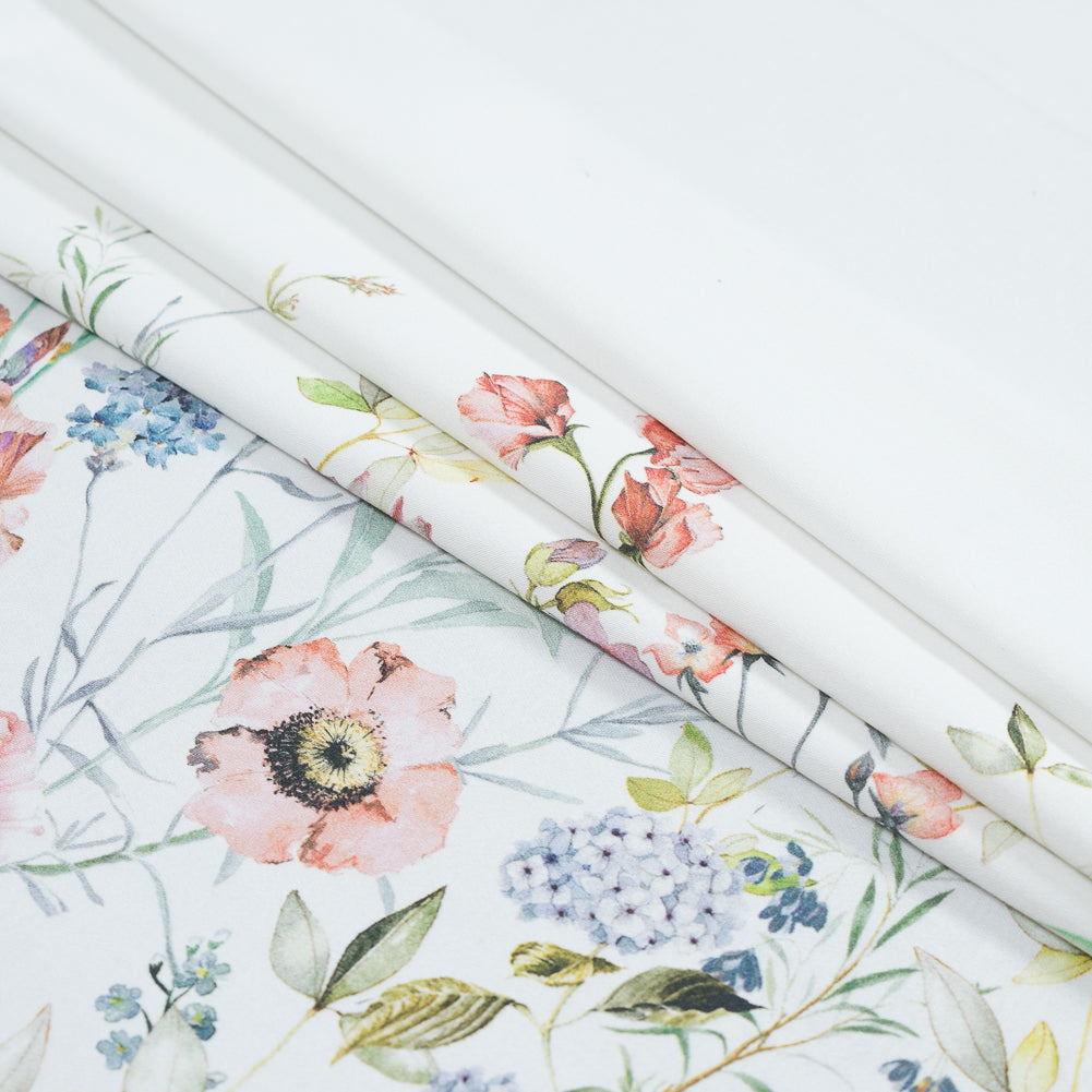 Stretch Cotton Sateen - White Floral Border - La Marche des Fleurs Print - Mood Exclusive Jacques Collection - Joann Fabrics