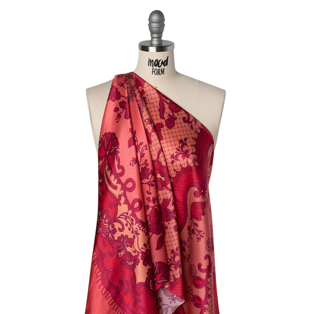 Silk Charmeuse Print 16MM, Made in Italy - Rose, Hot Pink and Dark Red Lockets and Lace - Joann Fabrics