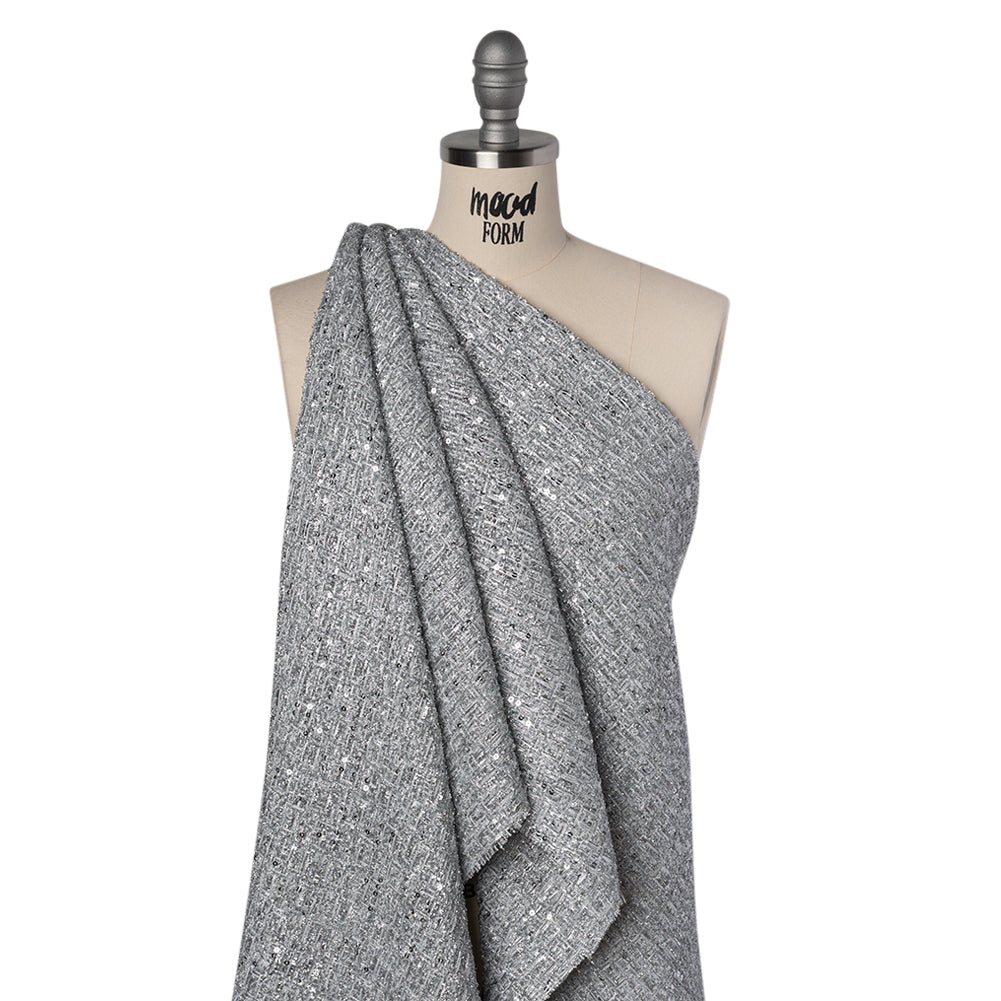 Metallic Embellished Tweed - Bright Silver with Sequins and Eyelash Fringe - Joann Fabrics
