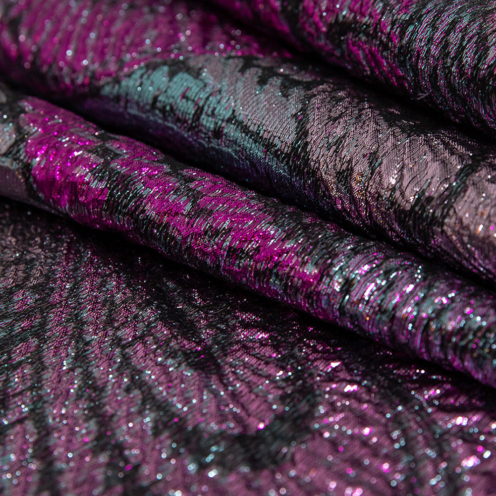 Metallic Magenta, Rose Gold and Aqua Peacock Feather Luxury Brocade - Joann Fabrics