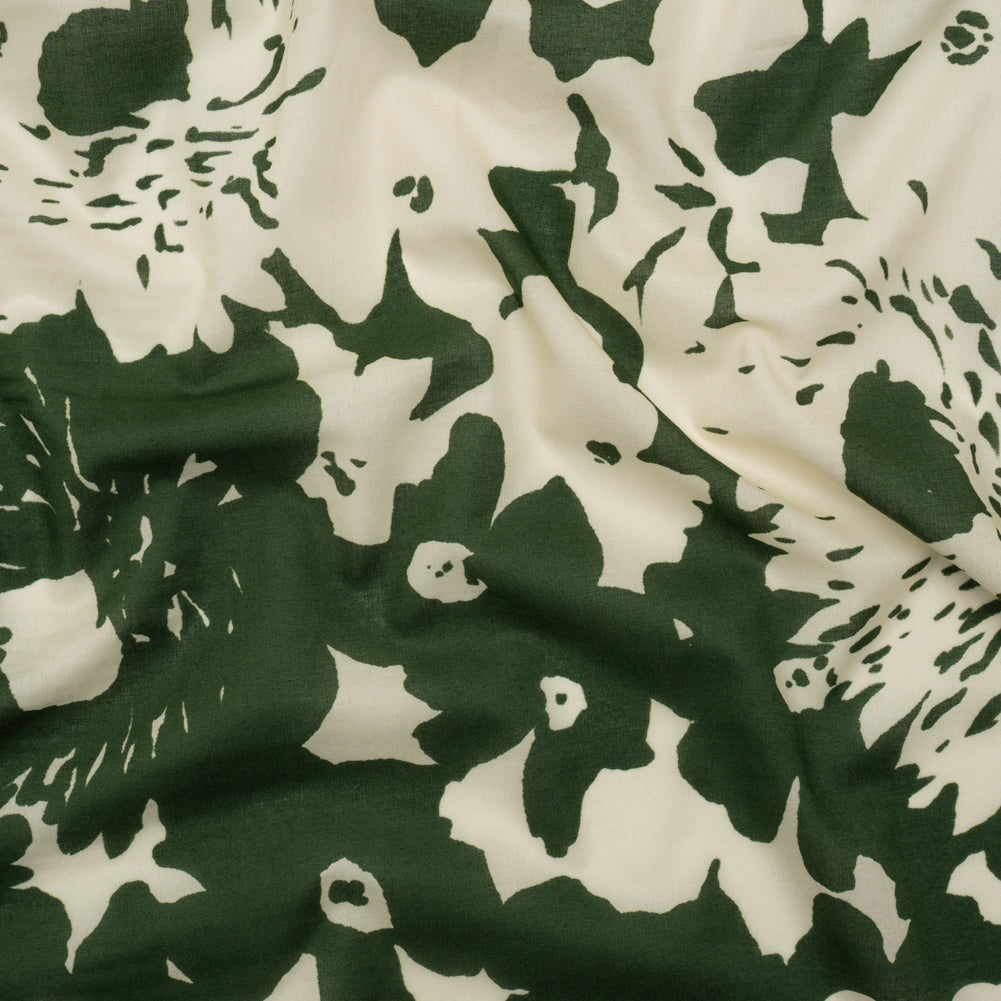 Cotton Voile - Hunter Green and Cream Big Floral - Rorschach Rosettes Print - Mood Exclusive Acadia Collection - Joann Fabrics