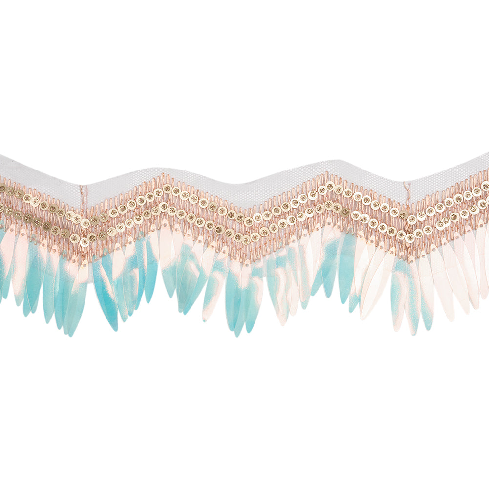 Yaya Han Iridescent Sequin Fringe on Zig Zag Braided Trim - Tango Blue, Gold and Baby Pink, 3