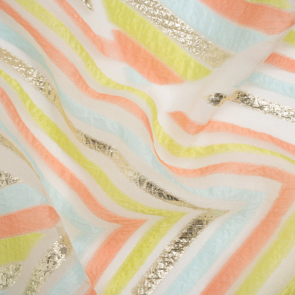 Metallic Gold, Coral and Lime Chevrons and Arrows Luxury Burnout Brocade - Joann Fabrics