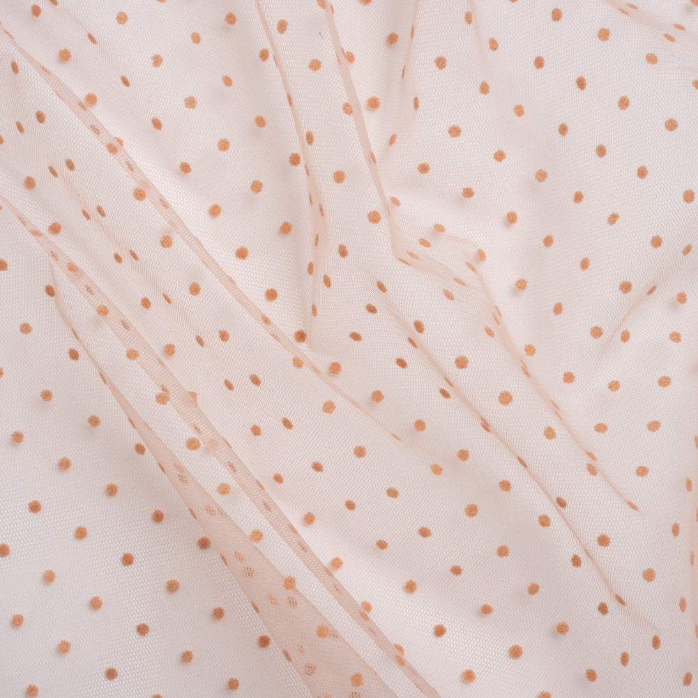 Famous Australian Designer Peach Little Flocked Polka Dots Polyester Tulle - Joann Fabrics