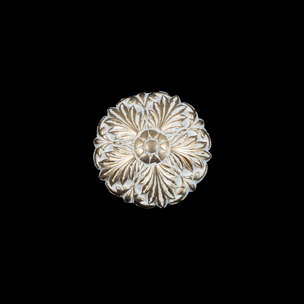 Italian White and Gold Floral Metal Shank Back Button - 24L/15mm - Joann Fabrics