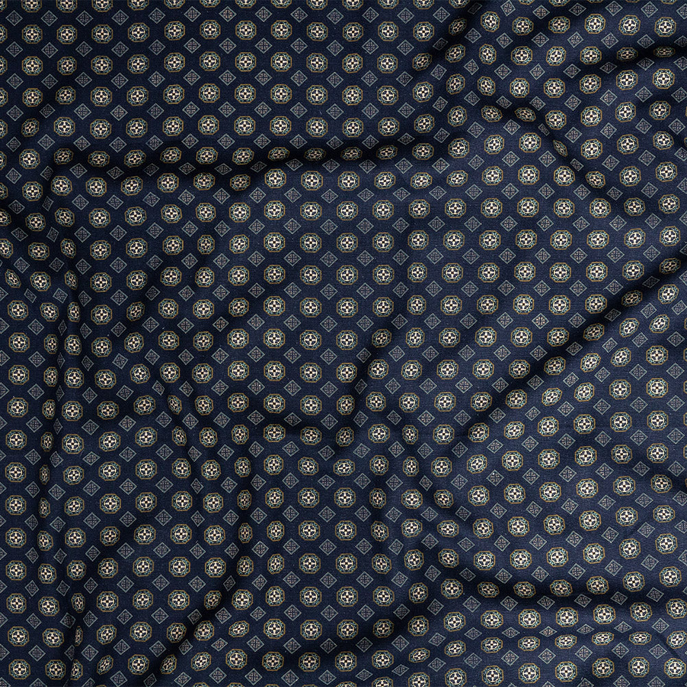 Linen and Rayon Woven - Navy Little Medallions - Motley Mosaic Print - Mood Exclusive Tumunyana Collection - Joann Fabrics