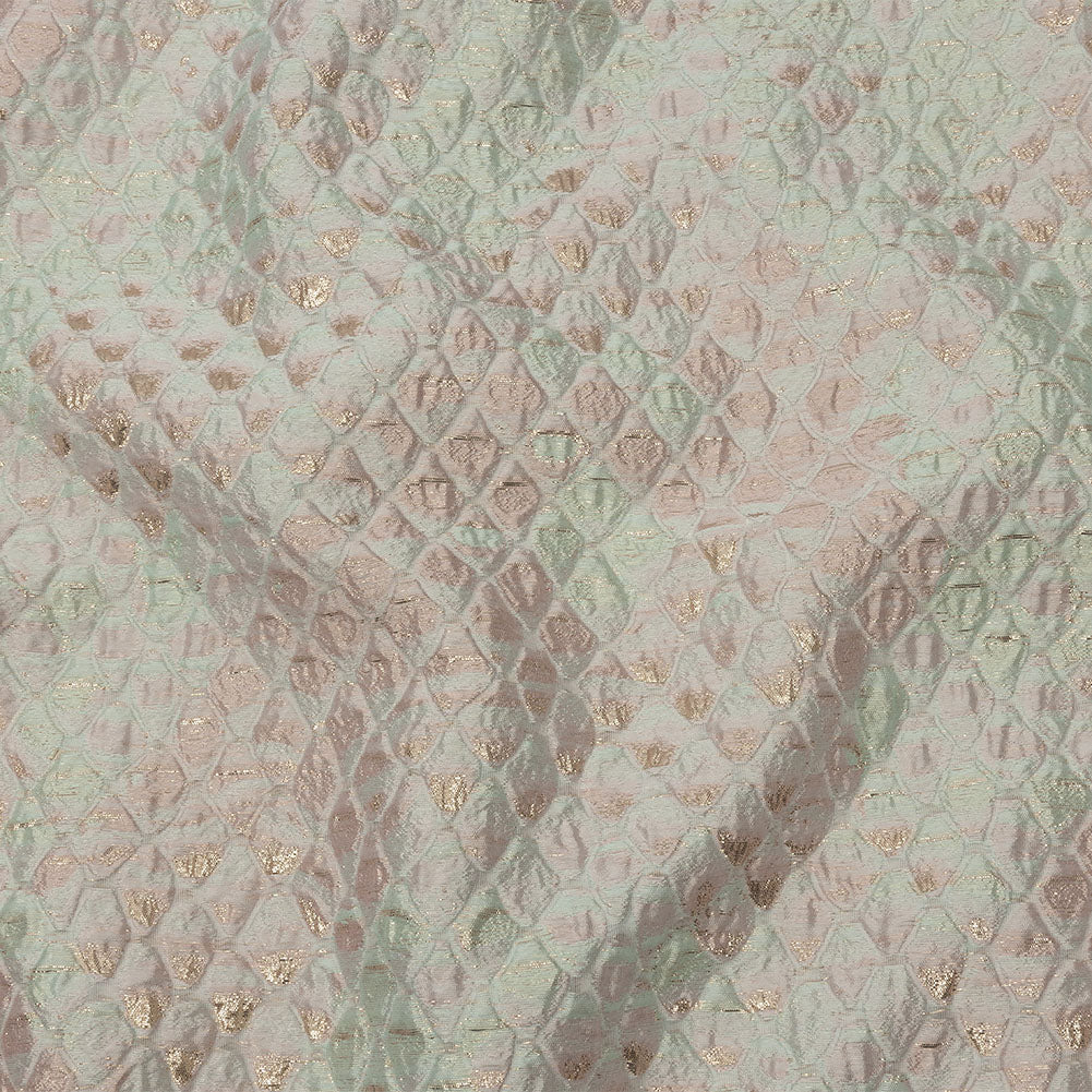 Metallic Gold, Seafoam Blue and Light Pink Abstracted Scales Luxury Brocade - Joann Fabrics