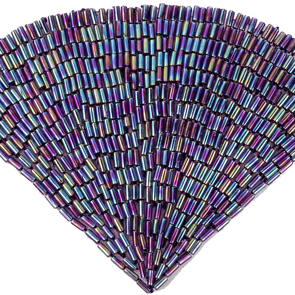 Vintage Lavender Iris Beaded Fan Applique - 3.5