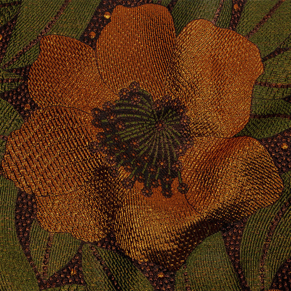 Metallic Orange, Olive and Black Tropical Flowers Luxury Brocade - Joann Fabrics