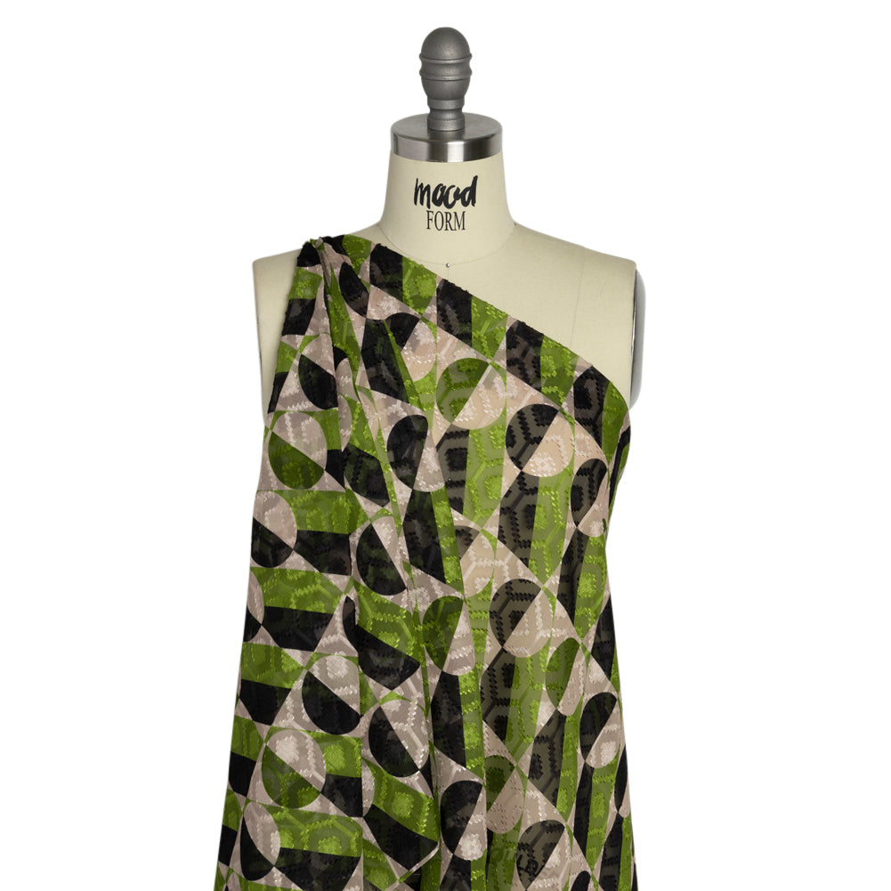 Geometric Burnout Polyester Woven Print - Green Circles and Rectangles - Mood Exclusive Floyd's Moon - Joann Fabrics