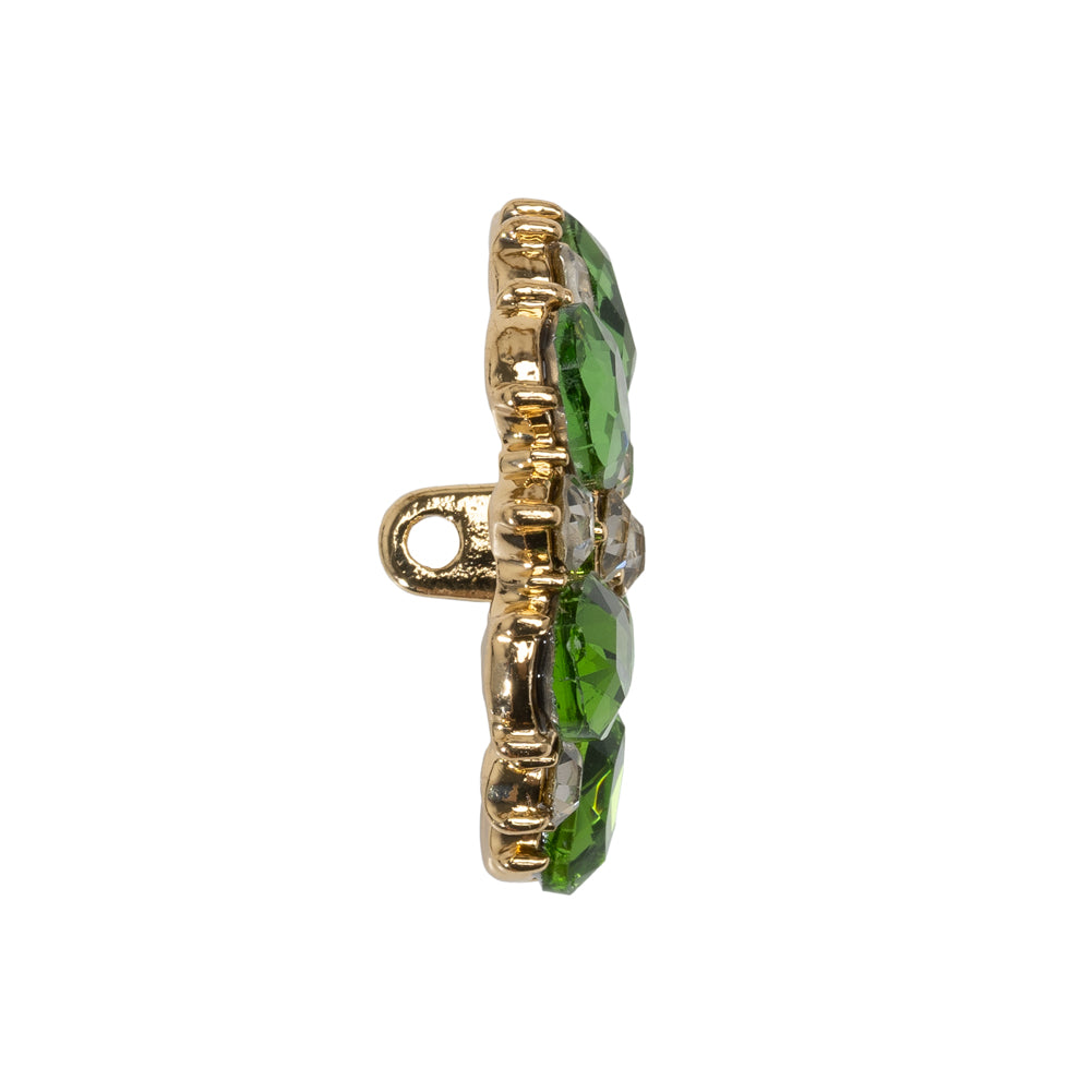 Rhinestone and Metal Shank Back Button - 40L/25.5mm - Green, Crystal and Gold Big Flower - Joann Fabrics