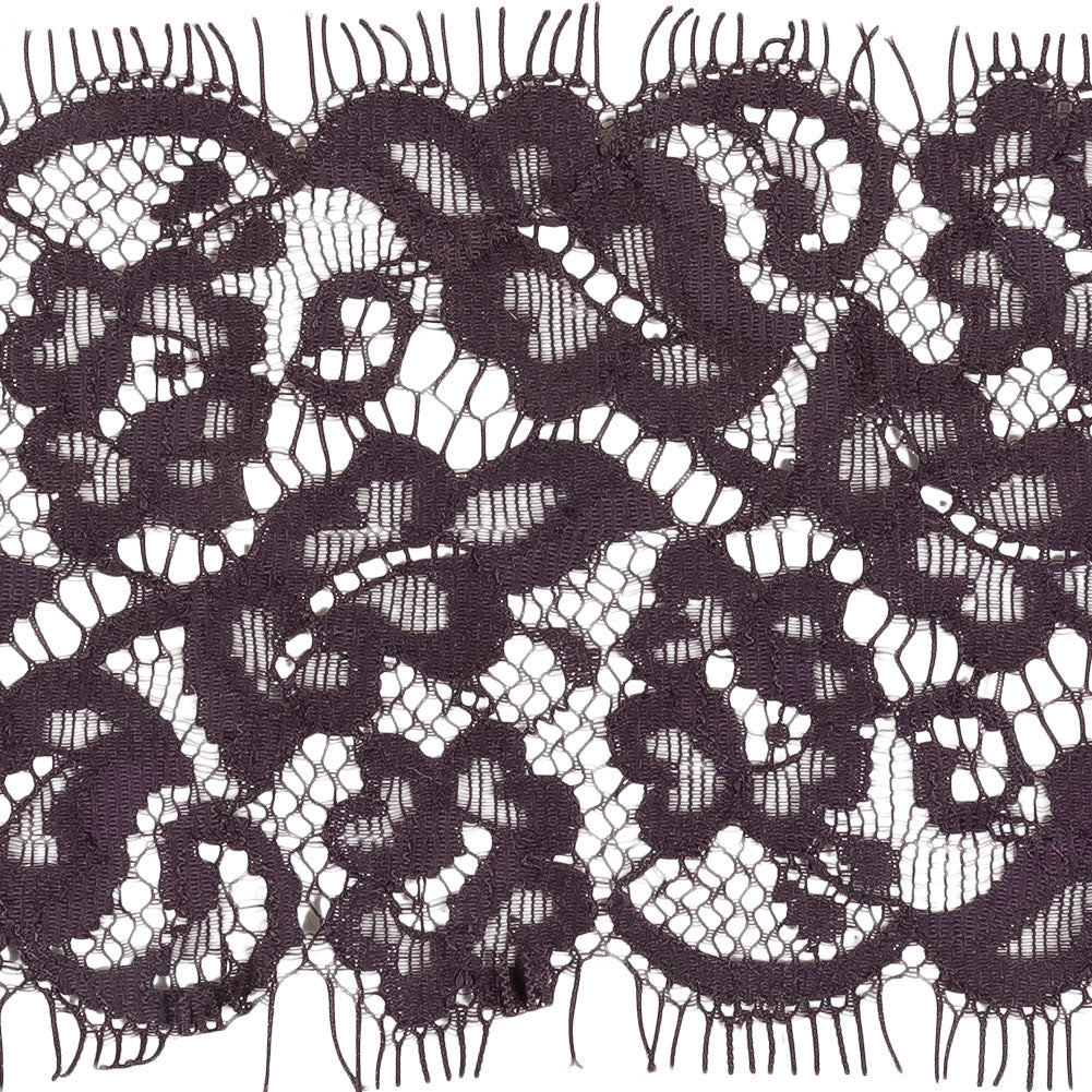 Plum Perfect Flowers and Leaves Lace Trim with Eyelash Fringe - 3.25