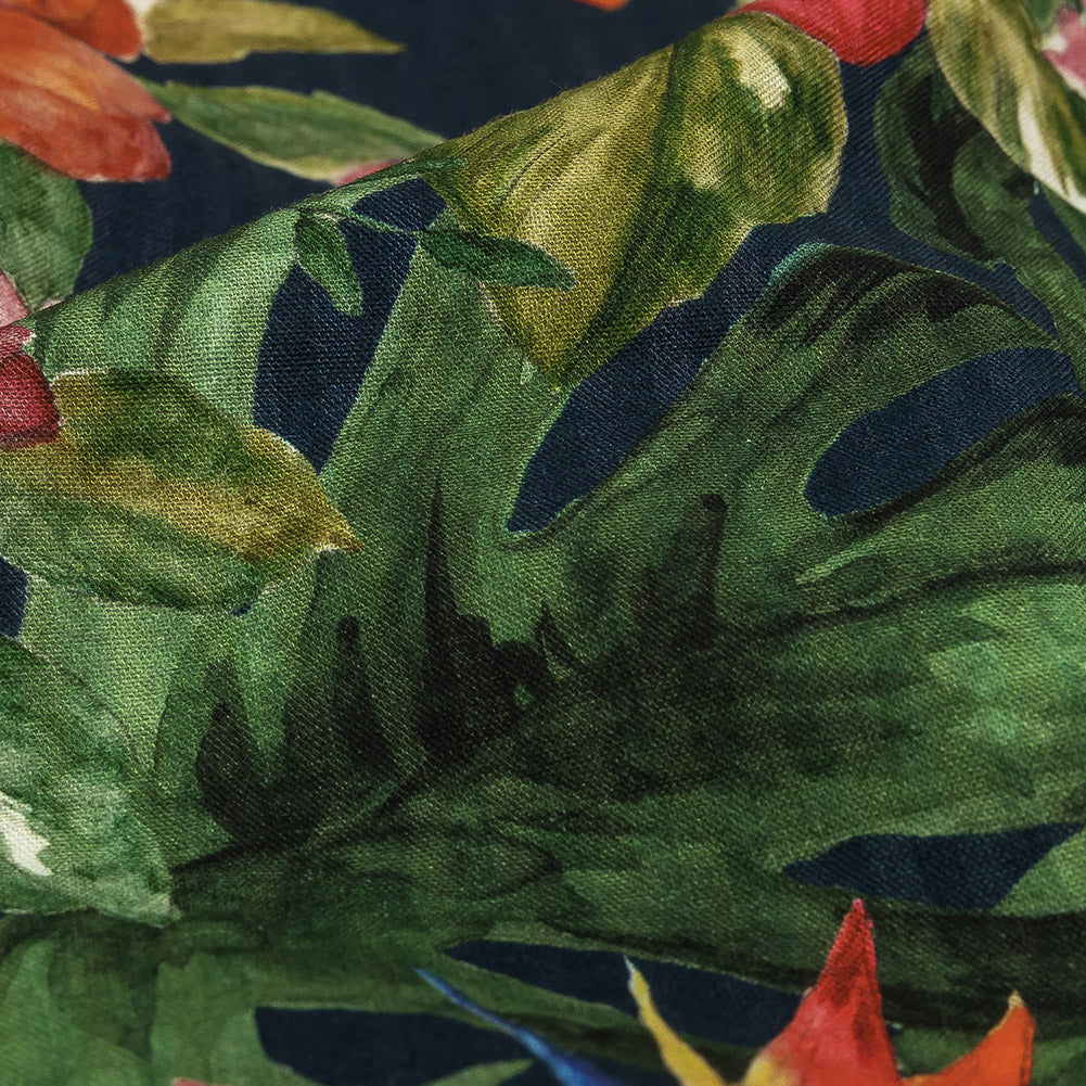Cotton and Viscose Striped Seersucker Print - Navy, Red and Green Floral - Mood Exclusive Crusoe's Cabana - Joann Fabrics