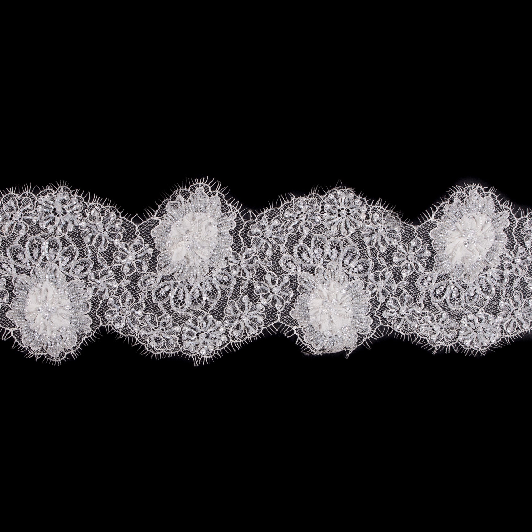 White Beaded Lace Trim - 4.5