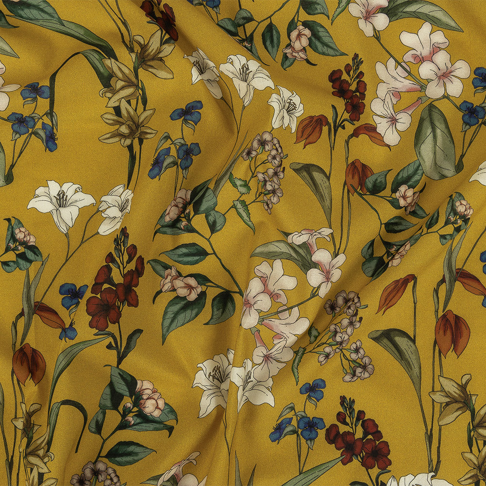 Cotton Voile - Yellow Floral - Mediterranean Dreams Print - Mood Exclusive St. Tropez Collection - Joann Fabrics