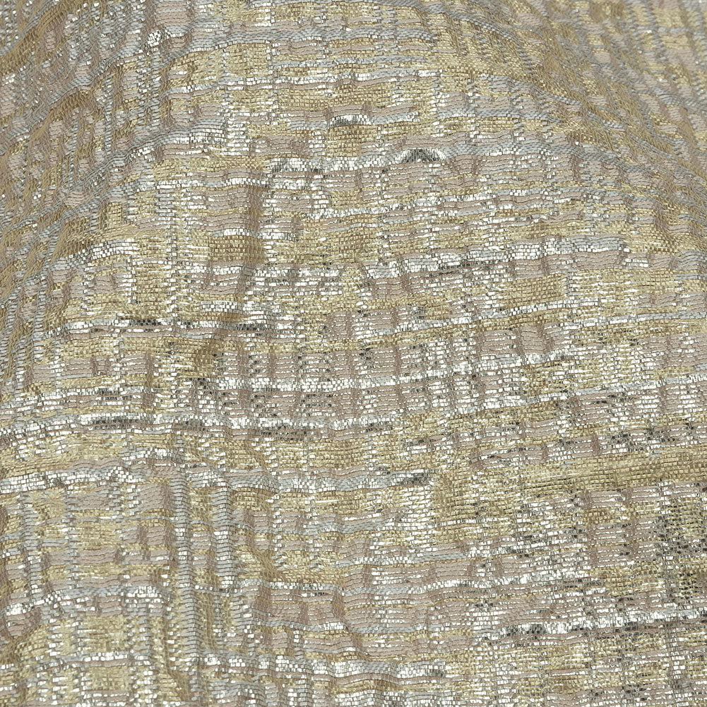 Metallic Silver, Harvest Gold and Beige Crosshatched Lines Luxury Brocade - Joann Fabrics