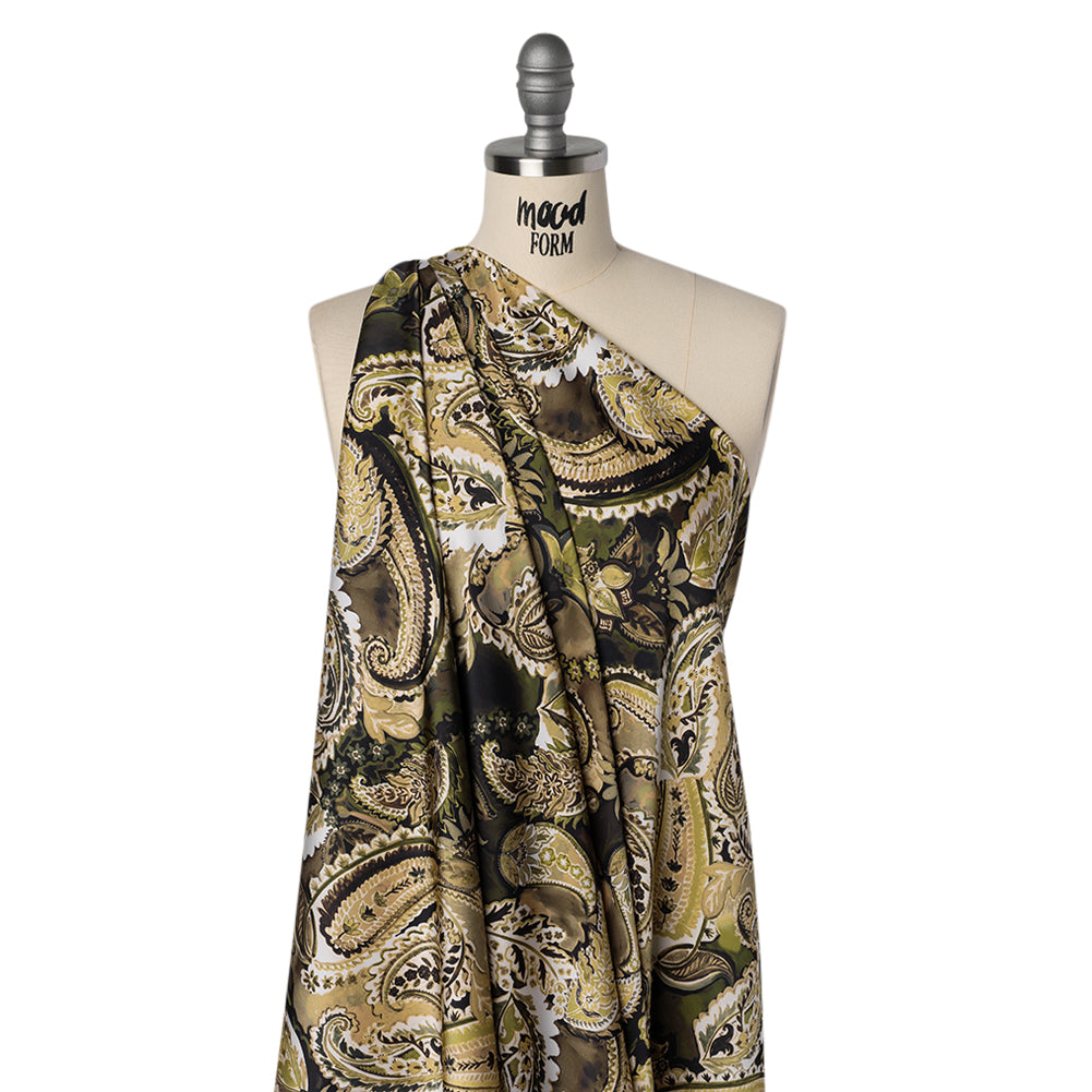 Polyester Satin - Brown, Beige and Olive Green Paisley - Mood Exclusive Drifting Dream Print - Joann Fabrics