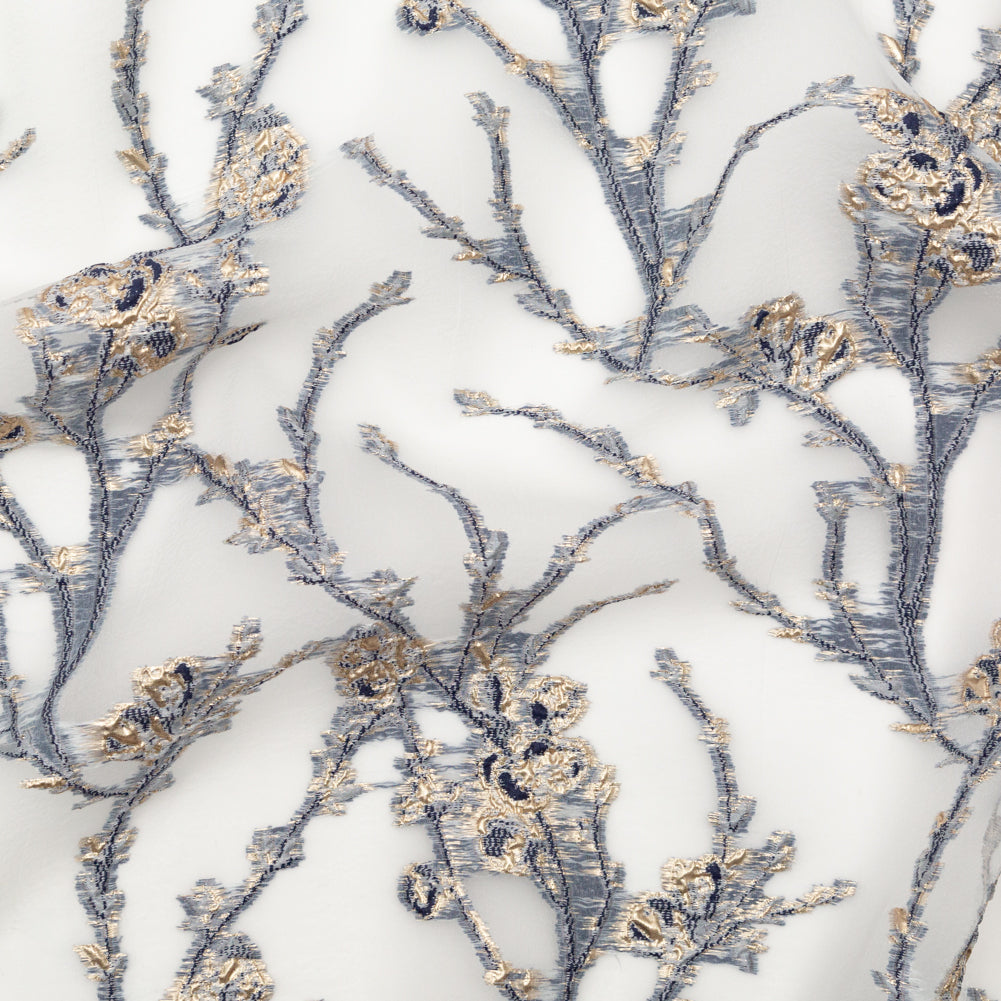 Navy and Metallic Gold Luxury Floral Burnout Brocade - Joann Fabrics