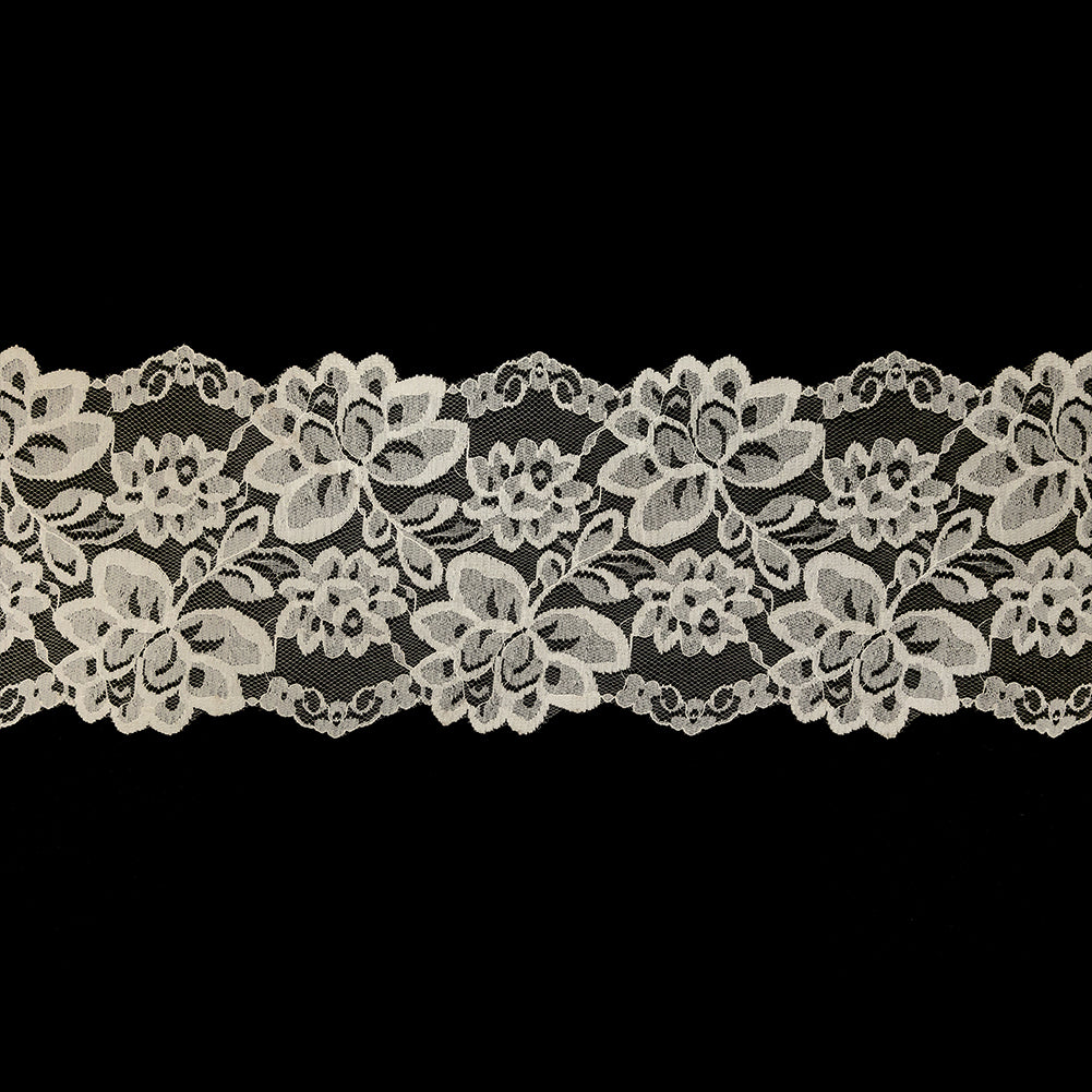 White Floral Lace Trim with Finished Edges - 5.5