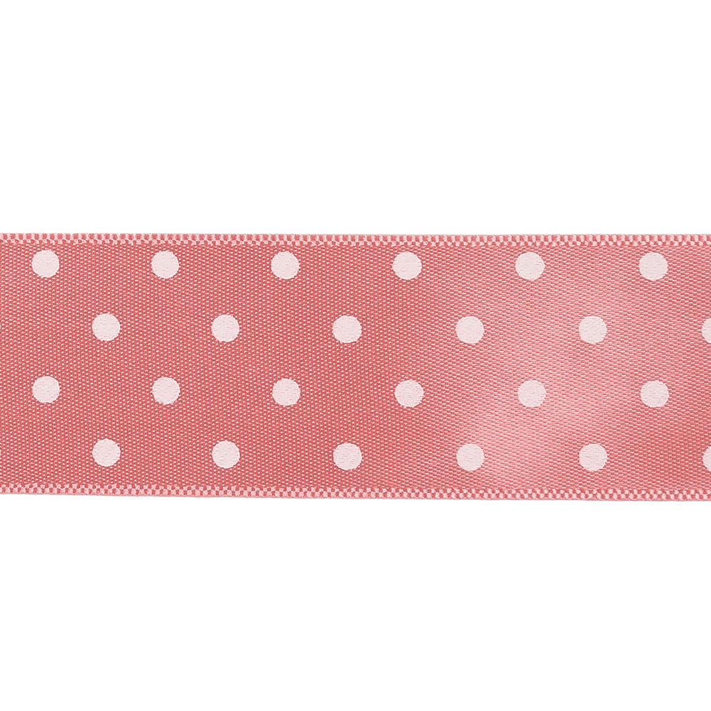 Flamingo and White Polka Dot Satin Ribbon - 1