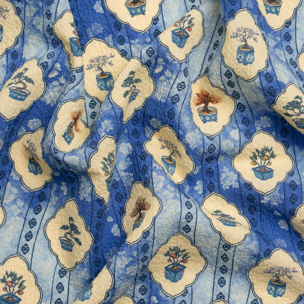 Mood Exclusive Blue Peaceful Trees Stretch Polyester Seersucker - Joann Fabrics