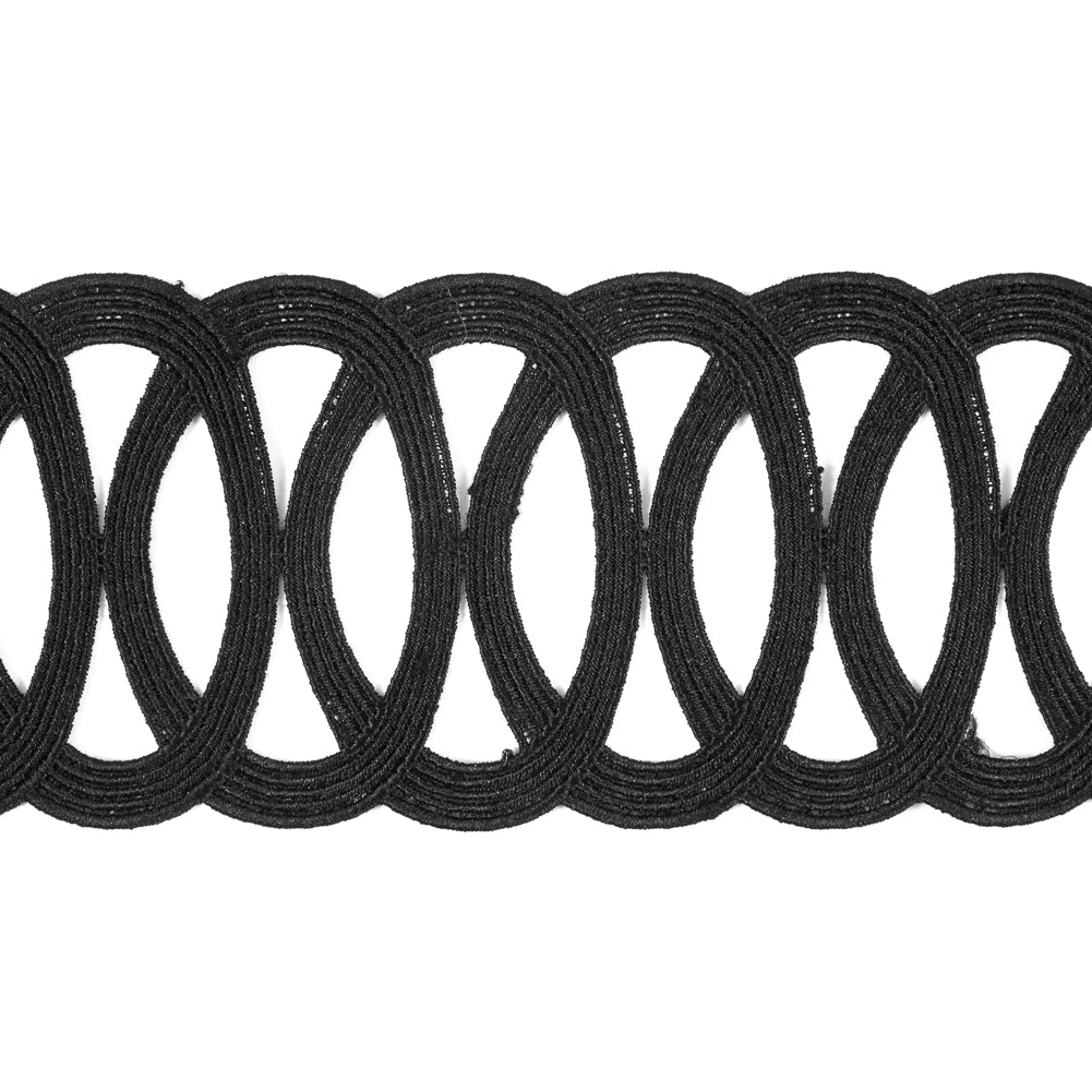 Black Embroidered Geometric Venise Lace - 3