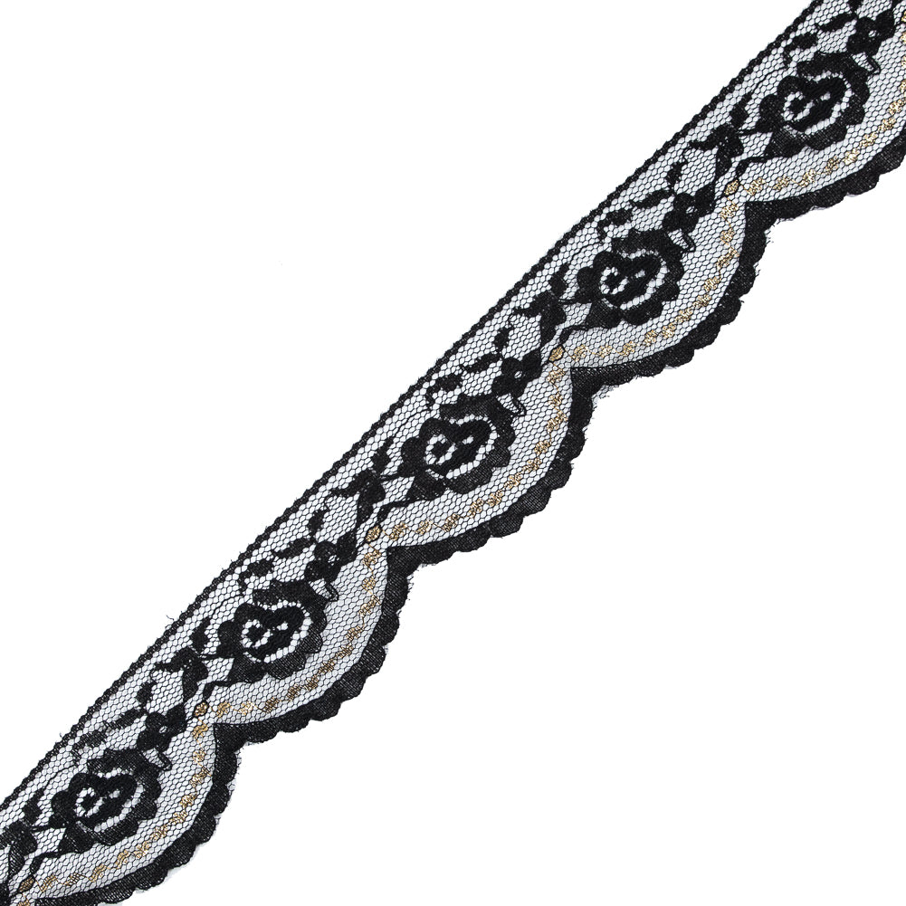 Black and Metallic Gold Scallop Edge Lace Trim - 2