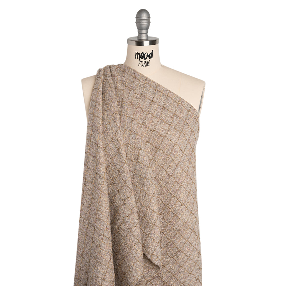 Polyester Tweedy Woven - Dusty Mauve and Taupe Ribbed Windowpane Check - Deadstock - Joann Fabrics