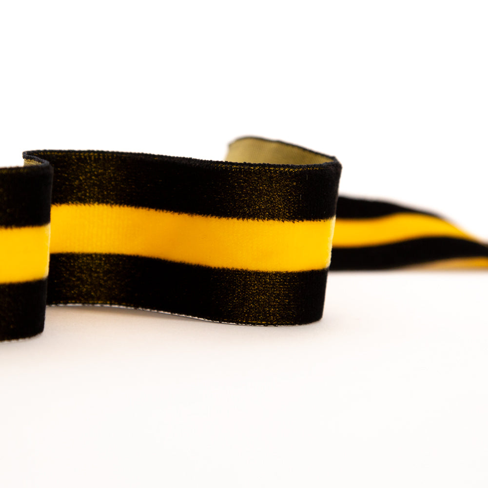Italian Black and Yellow Striped Velvet Ribbon - 1.5