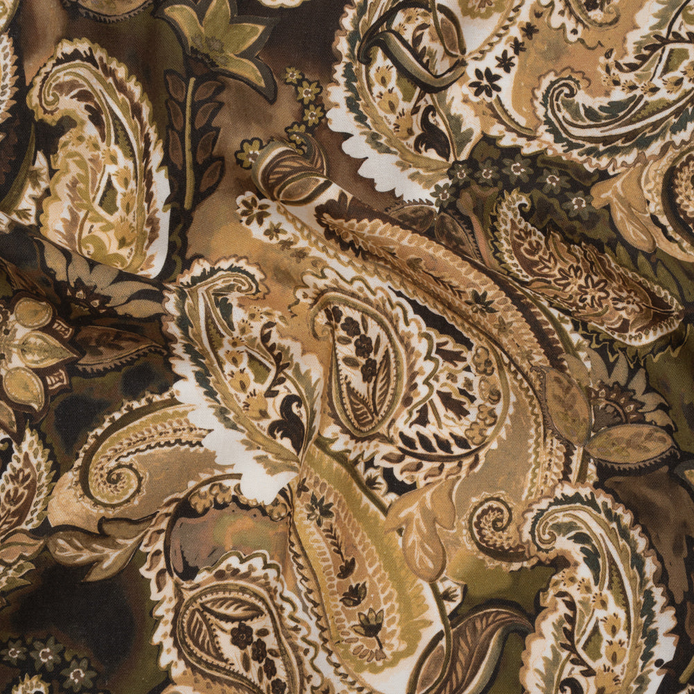 Linen and Rayon Woven - Brown, Beige and Olive Green Paisley - Mood Exclusive Drifting Dream Print - Joann Fabrics