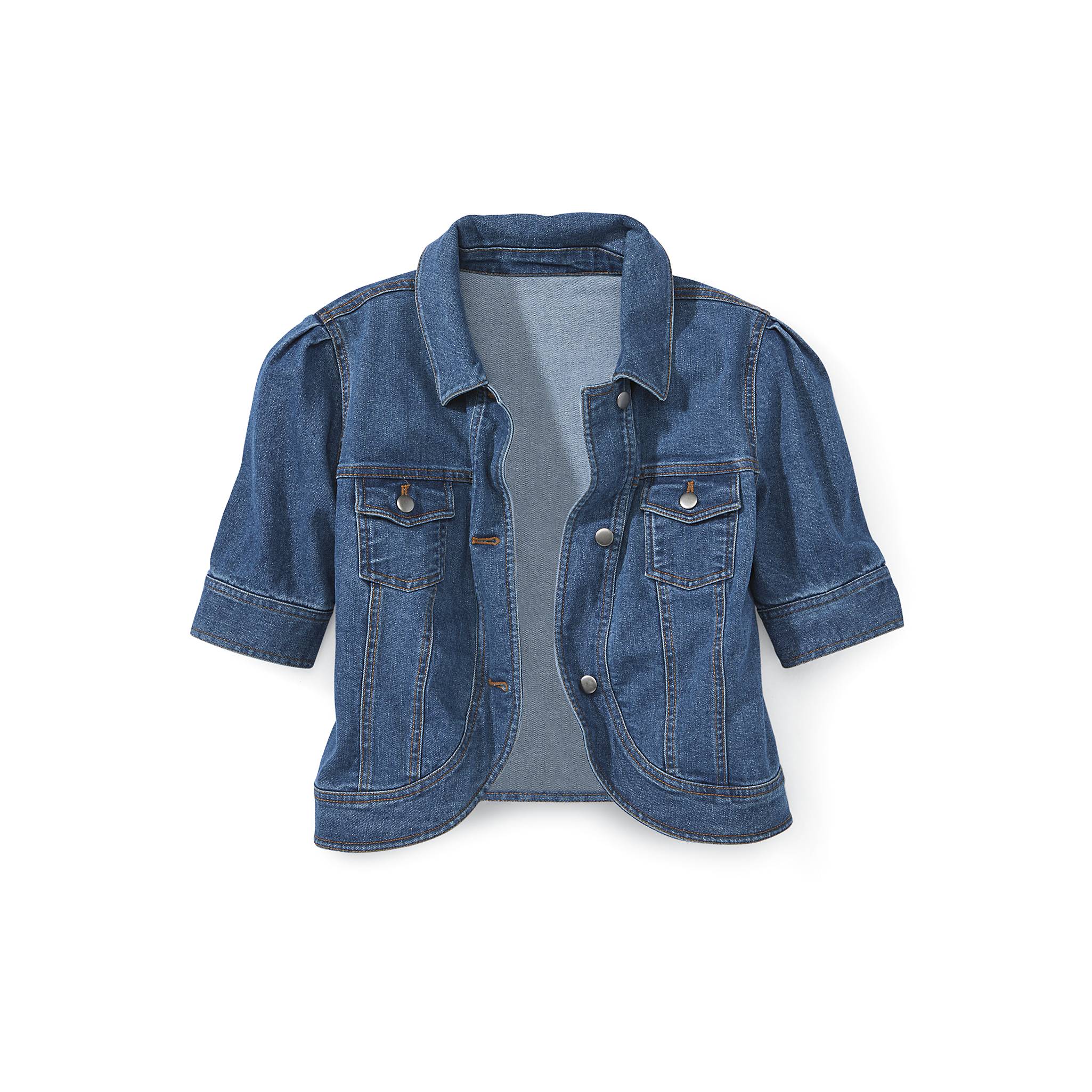 Curved-Hem Cropped Denim Jacket, Short Sleeves, Tulip Hem - Northstyle Catalog