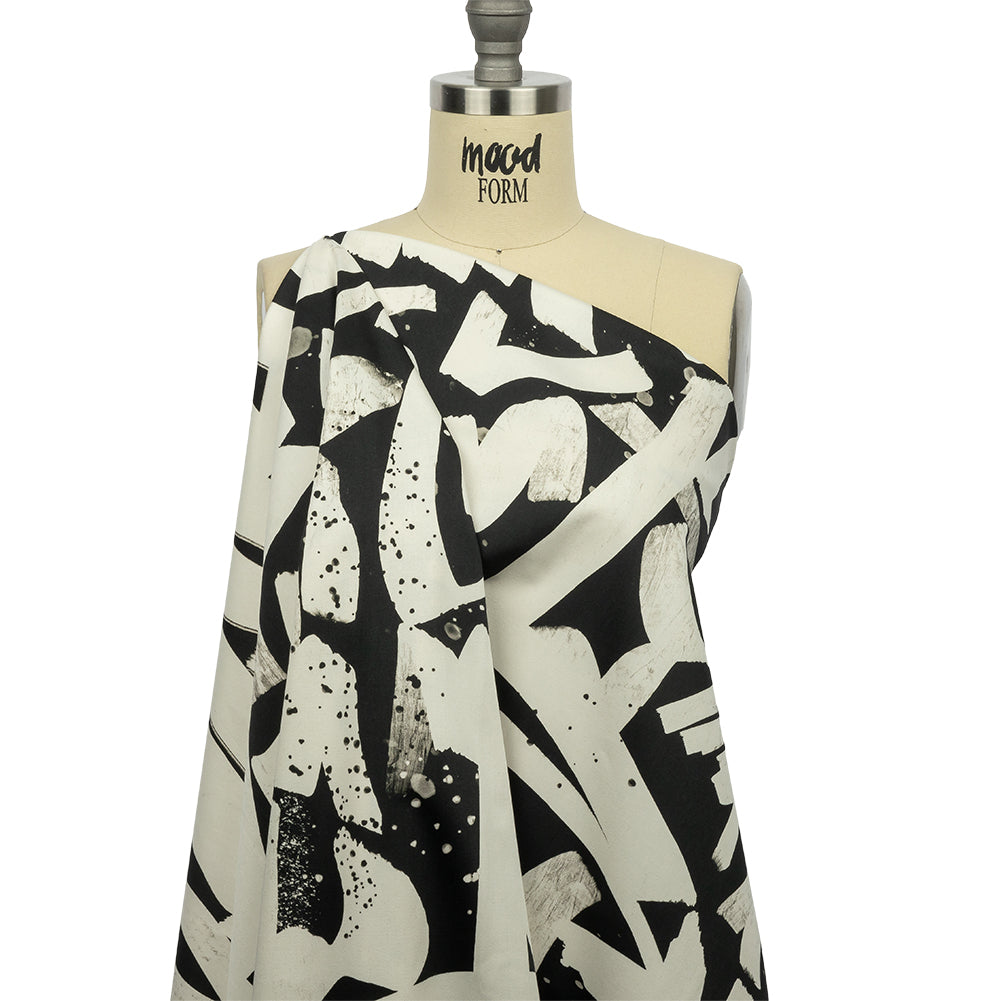 Stretch Cotton Sateen - Black and White Graffiti Letters - Wall of Fame Print - Mood Exclusive Metro Collection - Joann Fabrics