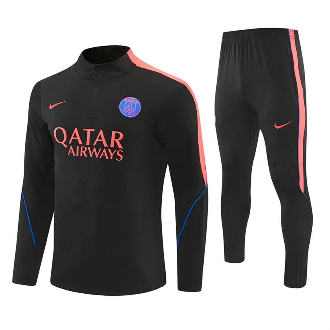 Paris Saint-Germain 26-27 Long Sleeves Training Set - Black With Pink Top & Pants - UnitedFutballJersey
