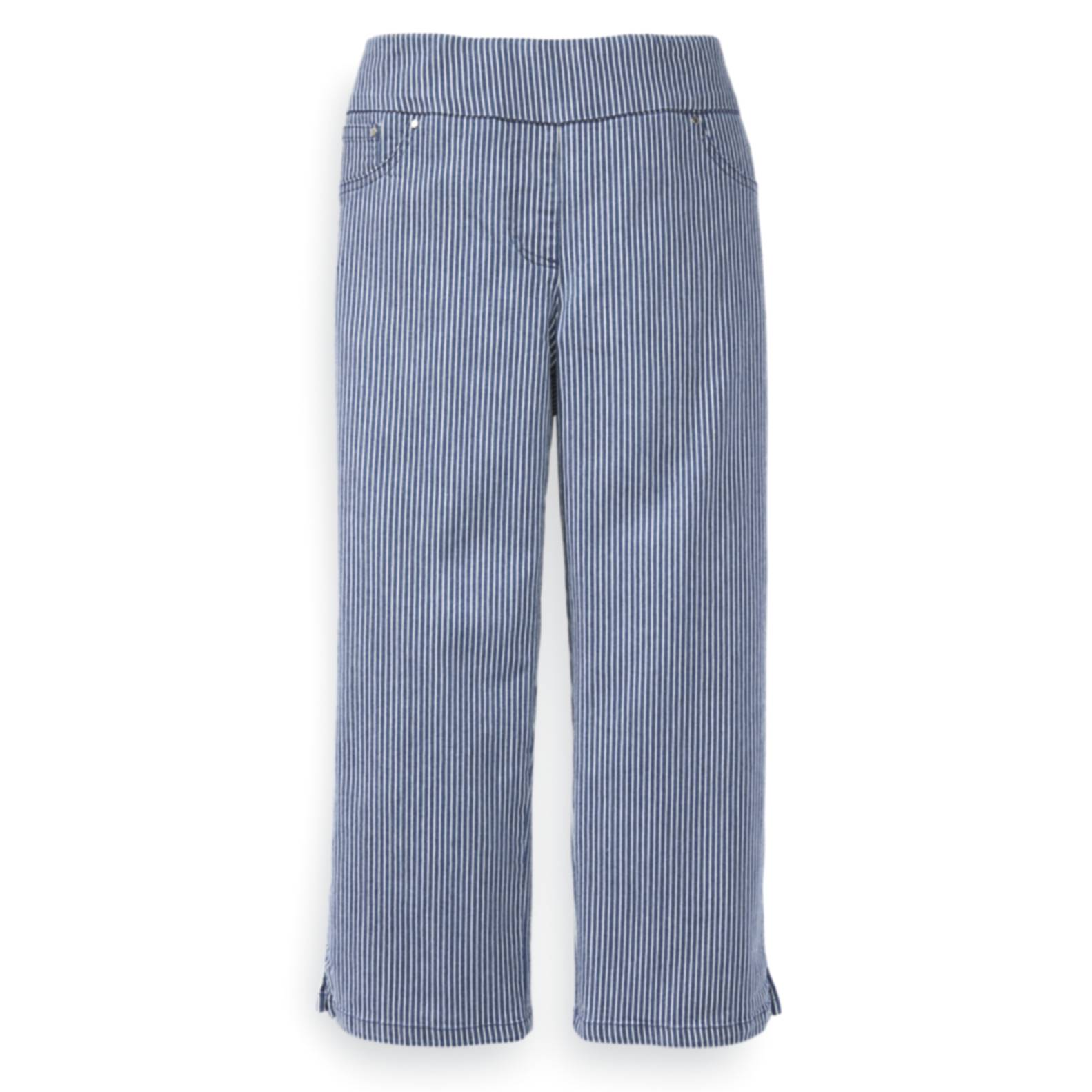 Striped Pull On Capri, Stretch Denim, Wide Waist, Front Pockets - Northstyle Catalog