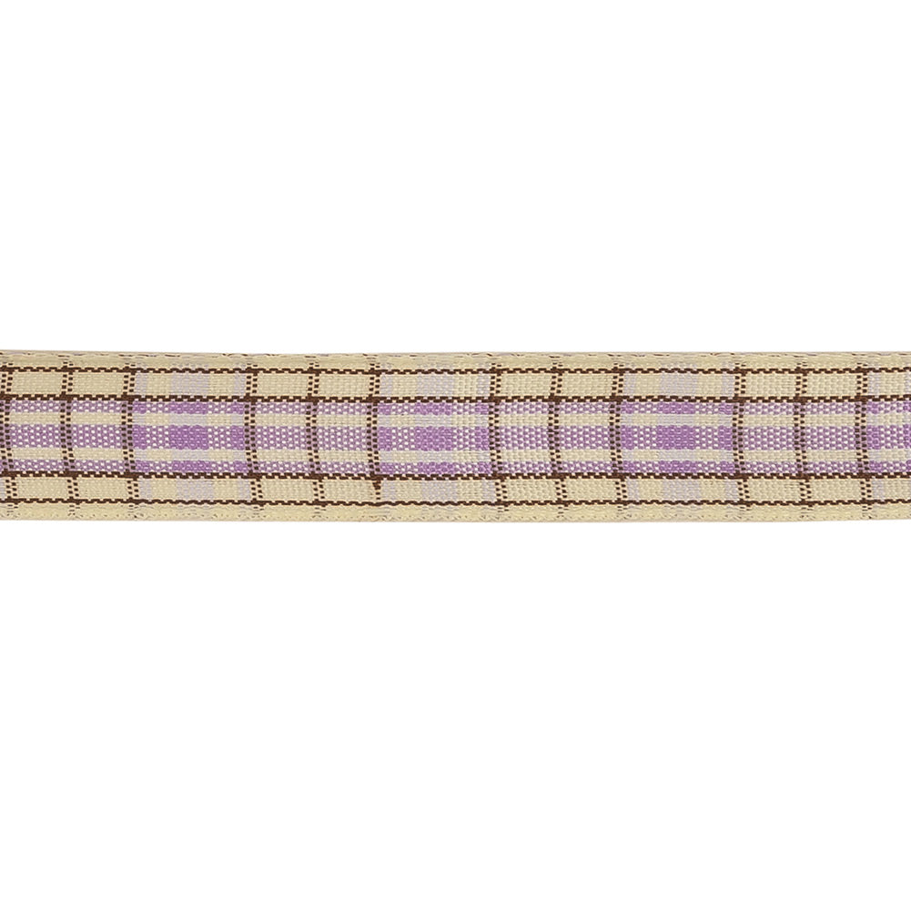 Lilac, Brown and Vanilla Ice Plaid Woven Ribbon - 0.625