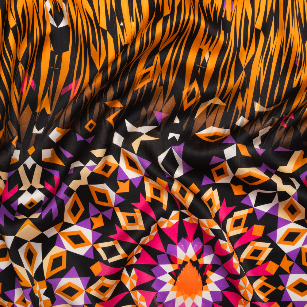 Silk Charmeuse Panel 16MM, Made in Italy - Pink, Purple and Orange Geometric Kaleidoscope Medallions - Joann Fabrics
