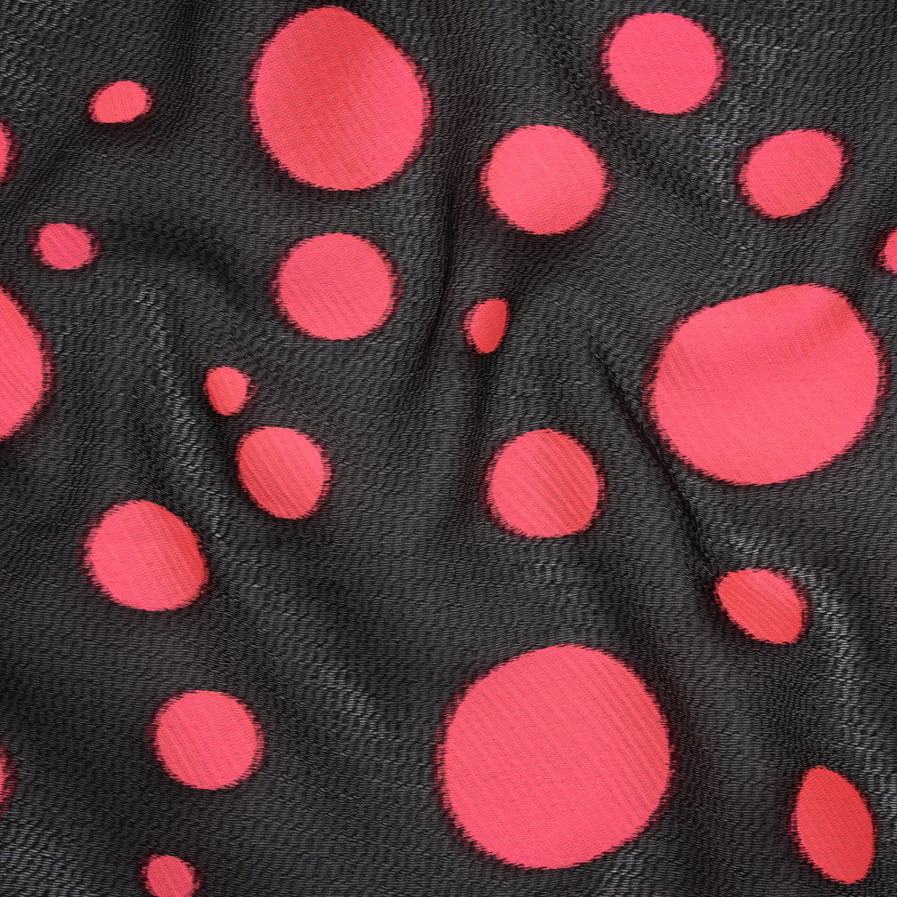 Lightweight Textured Burnout Brocade - Bright Pink and Black Polka Dots - Joann Fabrics
